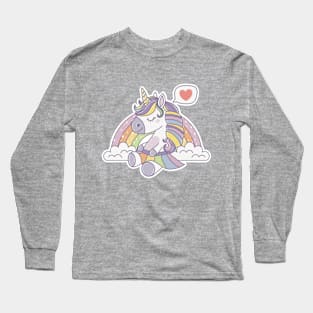 Cute rainbow unicorn with heart emoji Long Sleeve T-Shirt